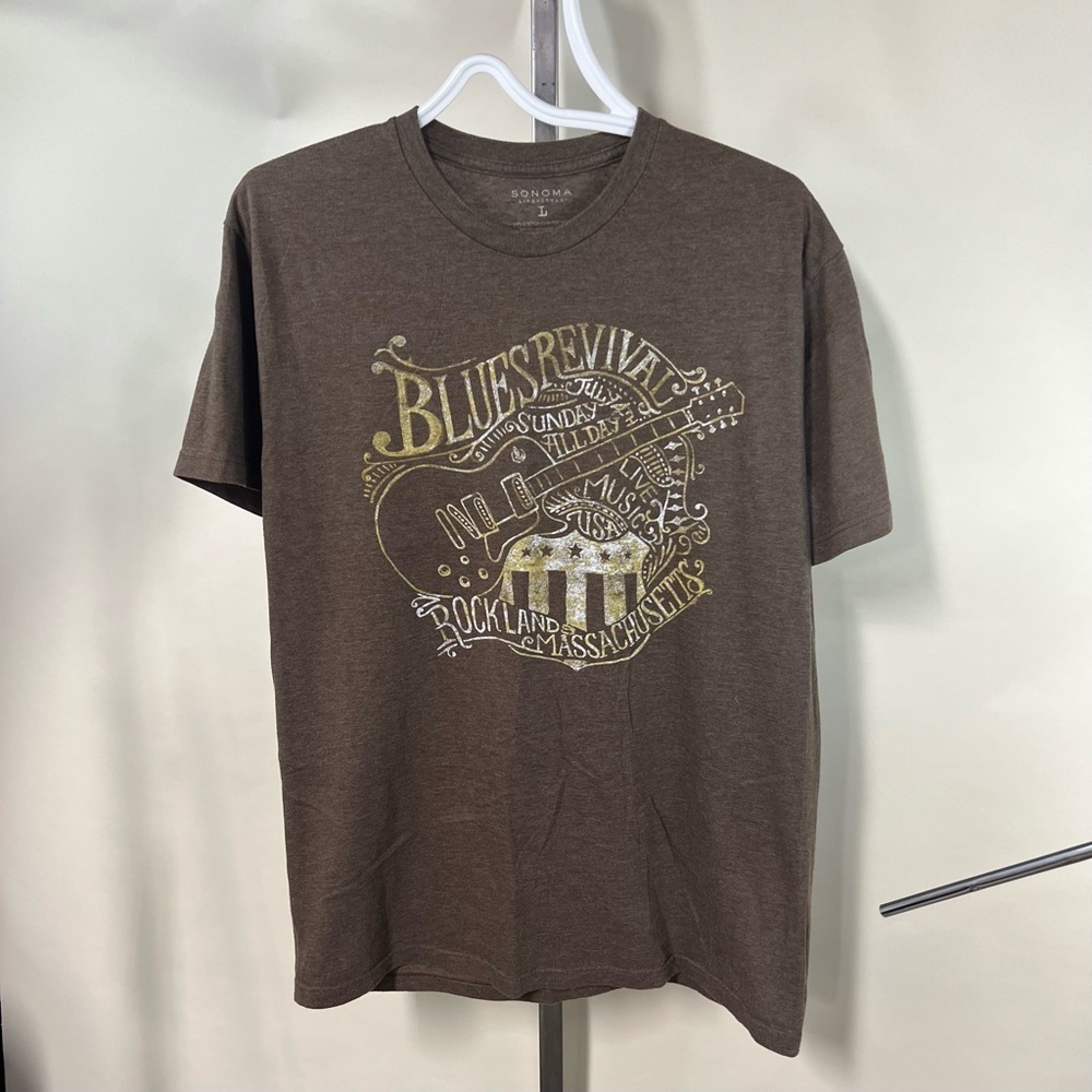 Sonoma Life Style Mens LARGE Brown Crew Neck T Shirt Blues Revival Live Music - Picture 2 of 7